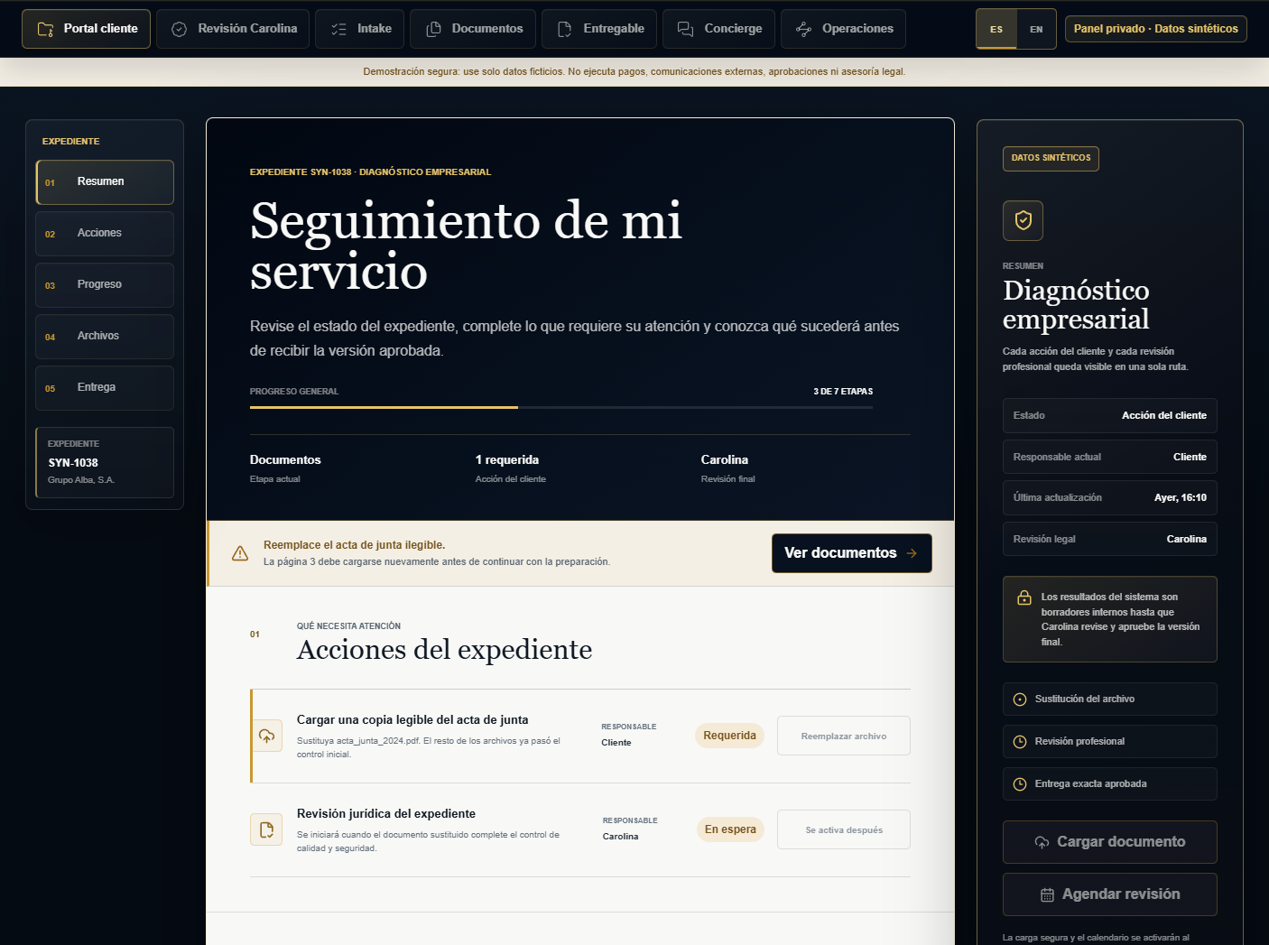 Private client portal created for an expert-led legal practice