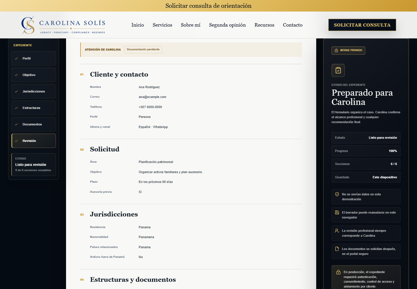 Client matter organized and prepared for expert review