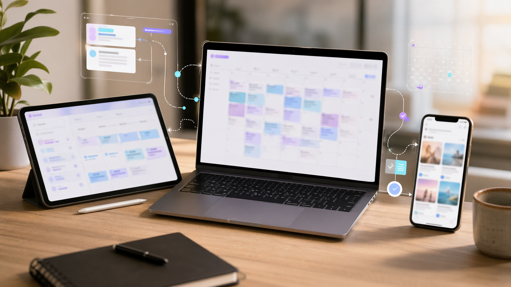 Education content calendar shown across devices