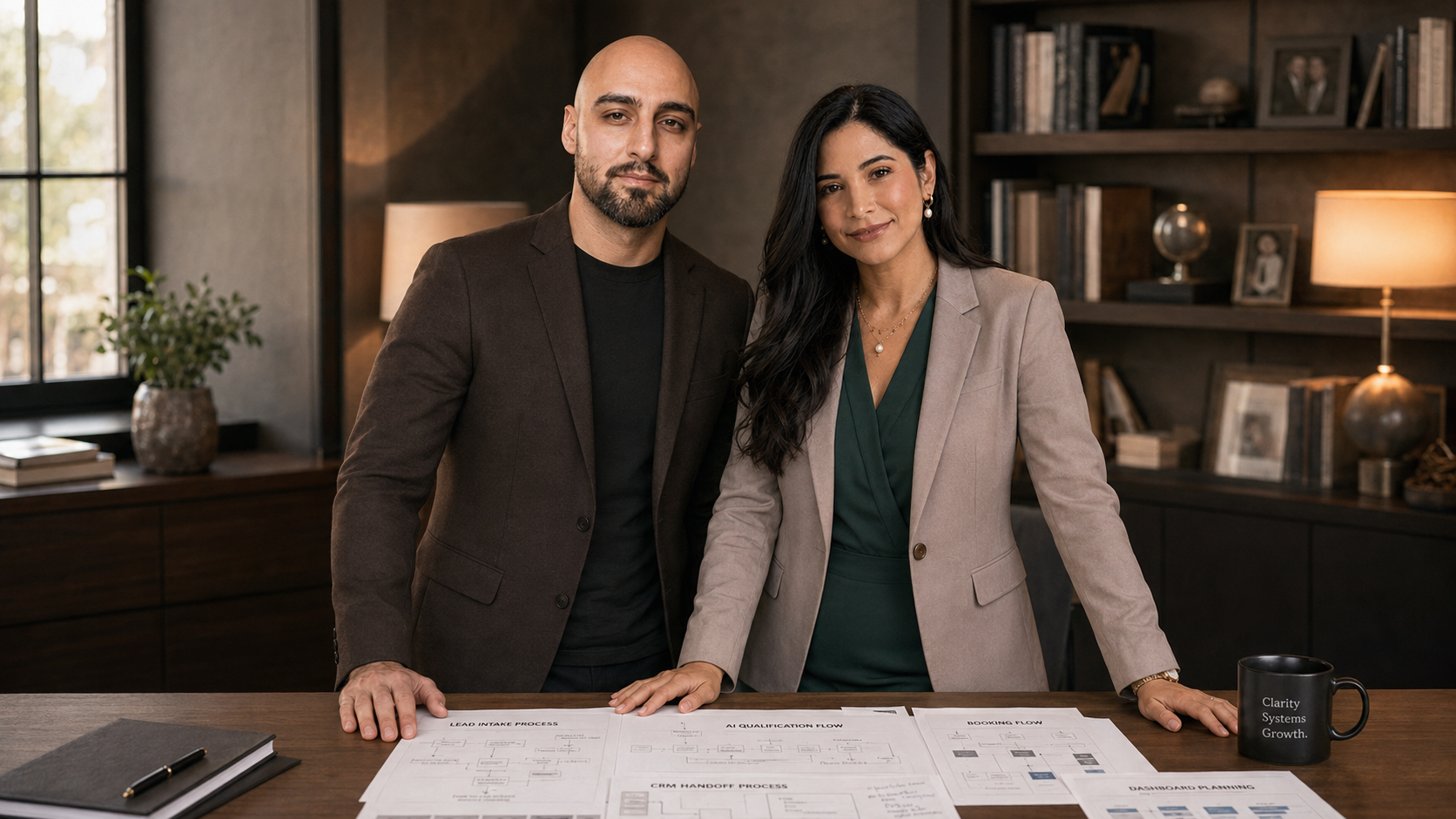 Rich and Carolina reviewing Future Studio front-office system plans
