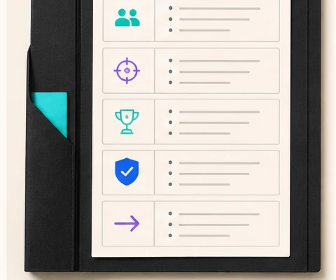 Offer clarity builder cards for audience, problem, proof, and action