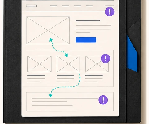 Website friction reviewer with marked page areas and priority notes